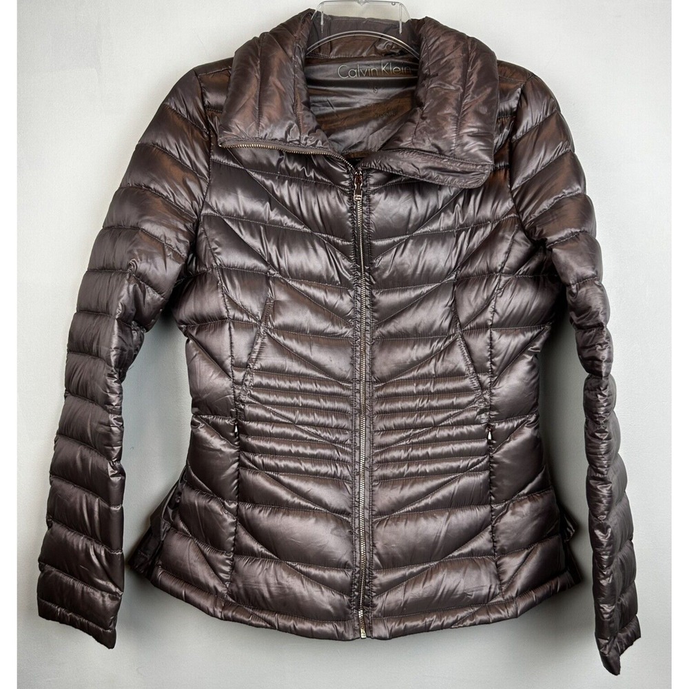 Calvin Klein Down Puffer Coat Womens Small Packable Lightweight Pink Warm Cozy